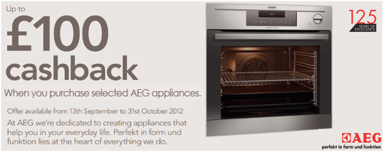 AEG Cashback Promotion - Up To £100 AEG Cashback Promotion - Up To £100