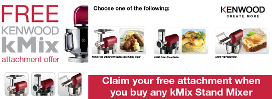 Kenwood kMix Stand Mixer Promotion - Free Attachment