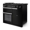 Angled view of Rangemaster Professional 100 Charcoal Black Range Cooker showing contemporary styling