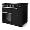 Angled view of Rangemaster Professional 100 Charcoal Black Range Cooker showing contemporary styling