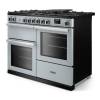 Angled view of Rangemaster Professional 110 Misty Blue Range Cooker showing contemporary styling
