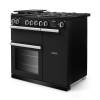 Angled view of Rangemaster Professional 90 Charcoal Black Range Cooker showing contemporary styling