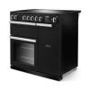 Angled view of Rangemaster Professional 90 Charcoal Black Range Cooker showing contemporary styling