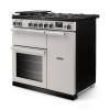Angled view of Rangemaster Professional 90 Ivory Range Cooker showing contemporary styling