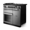 Angled view of Rangemaster Professional 90 Stainless Steel Range Cooker showing contemporary design and oven doors