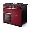 Angled view of Rangemaster Professional Deluxe 100 Bordeaux Range Cooker showing contemporary styling