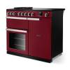 Angled view of Rangemaster Professional Deluxe 100 Bordeaux Range Cooker showing contemporary styling