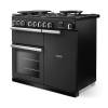 Angled view of Rangemaster Professional Deluxe 100 Charcoal Black Range Cooker showing contemporary styling