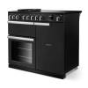 Angled view of Rangemaster Professional Deluxe 100 Charcoal Black Range Cooker showing contemporary styling
