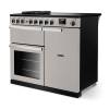 Angled view of Rangemaster Professional Deluxe 100 Ivory Range Cooker showing contemporary styling