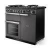 Angled view of Rangemaster Professional Deluxe 100 Slate Range Cooker showing contemporary styling