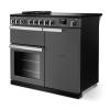 Angled view of Rangemaster Professional Deluxe 100 Slate Range Cooker showing contemporary styling