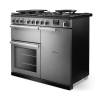 Angled view of Rangemaster Professional Deluxe 100 Stainless Steel Range Cooker showing contemporary styling