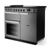 Angled view of Rangemaster Professional Deluxe 100 Stainless Steel Range Cooker showing contemporary styling