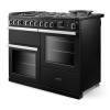 Angled view of Rangemaster Professional Deluxe 110 Charcoal Black Range Cooker showing contemporary styling