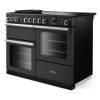 Angled view of Rangemaster Professional Deluxe 110 Charcoal Black Range Cooker showing contemporary styling