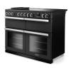 Angled view of Rangemaster Professional Deluxe 110 Charcoal Black Range Cooker with dedicated slow cooker