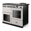 Angled view of Rangemaster Professional Deluxe 110 Ivory Range Cooker showing contemporary styling