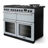 Angled view of Rangemaster Professional Deluxe 110 Misty Blue Range Cooker with dedicated slow cooker