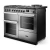 Angled view of Rangemaster Professional Deluxe 110 Stainless Steel Range Cooker showing contemporary styling