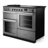 Angled view of Rangemaster Professional Deluxe 110 Stainless Steel Range Cooker showing contemporary styling