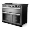 Angled view of Rangemaster Professional Deluxe 110 Stainless Steel Range Cooker with dedicated slow cooker
