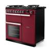 Angled view of Rangemaster Professional Deluxe 90 Bordeaux Range Cooker showing contemporary styling
