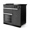 Angled view of Rangemaster Professional Deluxe 90 Slate Range Cooker showing contemporary styling