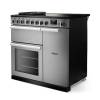 Angled view of Rangemaster Professional Deluxe 90 Stainless Steel Range Cooker showing contemporary styling