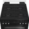 Black Hotpoint gas cooker with double ovens and four-burner hob