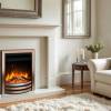 Celsi Ultiflame Ultra rose gold and black in fireplace installation view