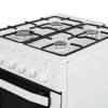 Close-up of four gas burners and enamel pan supports