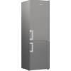 Closed front view of Indesit fridge freezer with sleek silver finish