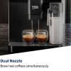 Dual coffee spouts dispensing two drinks at once