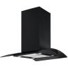 Front view of Culina ISLA90BK 90cm curved glass island cooker hood in black and glass finish