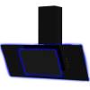 Front view of Culina UBAHALO9 90cm angled black glass cooker hood with halo edge lighting