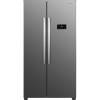 Front view of Indesit INGF6441XP4UK side by side American fridge freezer in stainless steel