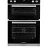Front view of NordMende DOIC425IX double oven in black glass and stainless steel finish