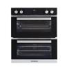 Front view of NordMende DOUC425IX built-under double oven in black glass and stainless steel