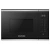 Front view of NordMende NM25IX 25L built-in microwave with black glass and stainless steel finish