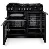 Front view of Rangemaster Professional 100 Charcoal Black Dual Fuel Range Cooker showing oven doors and controls