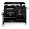 Front view of Rangemaster Professional 100 Misty Blue Dual Fuel Range Cooker showing oven doors and controls