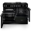 Front view of Rangemaster Professional 110 Charcoal Black Dual Fuel Range Cooker showing oven doors and controls