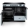 Front view of Rangemaster Professional 110 Misty Blue Induction Range Cooker showing oven doors and controls