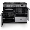 Front view of Rangemaster Professional 110 Stainless Steel Dual Fuel Range Cooker showing oven doors and controls