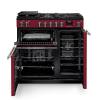 Front view of Rangemaster Professional 90 Bordeaux Dual Fuel Range Cooker showing oven doors and controls