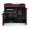 Front view of Rangemaster Professional Deluxe 100 Bordeaux Induction Range Cooker showing oven doors and controls