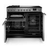 Front view of Rangemaster Professional Deluxe 100 Stainless Steel Induction Range Cooker showing oven doors and controls