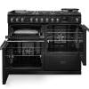 Front view of Rangemaster Professional Deluxe 110 Charcoal Black Dual Fuel Range Cooker showing oven doors and controls