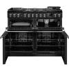 Front view of Rangemaster Professional Deluxe 110 Charcoal Black Dual Fuel Range Cooker showing oven doors and controls